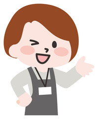 エプロンをつけた笑顔の女性（ネーム付き） 