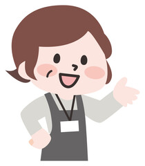 エプロンをつけた笑顔のシニア女性（ネーム付き） 