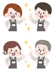 エプロンをつけた笑顔の人物セット（ネーム付き） 