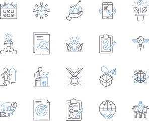 Company success outline icons collection. Profitability, Profits, Expansion, Productivity, Efficiency, Growth, Return vector and illustration concept set. Return On Investment, Market Share