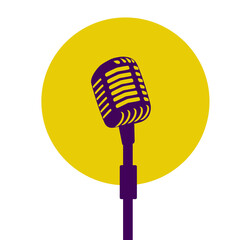 Retro microphone violet on yellow