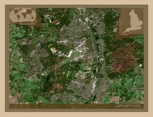 Rushmoor, England - Great Britain. Low-res satellite. Labelled points of cities