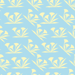 Vector seamless pattern with compositions of abstract flowers. Background from gentle outline flowers on pastel backdrop. 