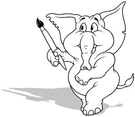 Drawing of an Elephant Standing on its Hind Legs with a Brush in its Paw