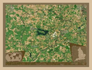Rutland, England - Great Britain. Low-res satellite. Labelled points of cities