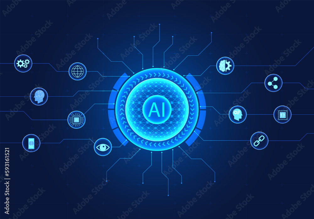 Poster artificial intelligence technology circle background with smart technology icons it means artificial