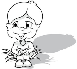 Drawing of a Dark Haired Boy Sitting in the Grass
