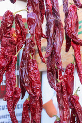 Chili Bounded with Thread and Hanged until It Dried for Food Spices