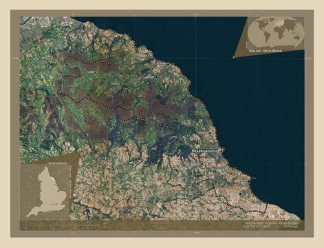 Scarborough, England - Great Britain. High-res satellite. Labelled points of cities