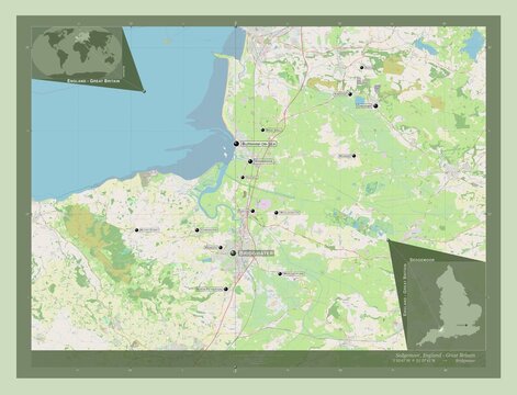 Sedgemoor, England - Great Britain. OSM. Labelled points of cities