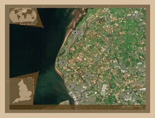 Sefton, England - Great Britain. Low-res satellite. Labelled points of cities