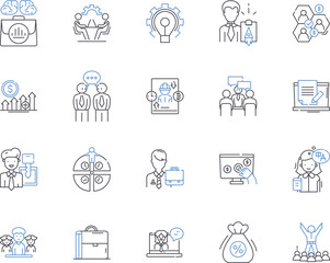 Employee productivity outline icons collection. Employee, productivity, efficiency, output, performance, advancement, promotion vector and illustration concept set. motivation, satisfaction