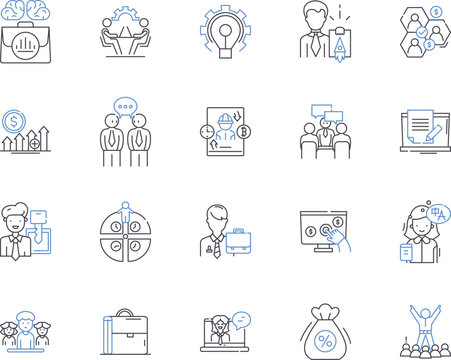 Employee productivity outline icons collection. Employee, productivity, efficiency, output, performance, advancement, promotion vector and illustration concept set. motivation, satisfaction