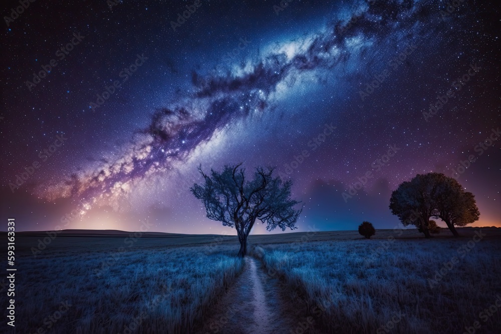 Wall mural landscape with blue milky way. night sky with stars. beautiful milky way during a clear night. gener