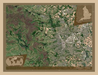 Sheffield, England - Great Britain. Low-res satellite. Labelled points of cities