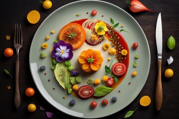 Beautiful and tasty vegetarian food on a plate. Generative AI