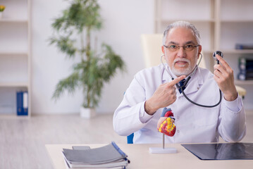 Old male doctor cardiologist working in the clinic