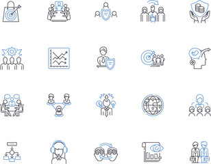 Manager outline icons collection. Supervisor, Leader, Administrator, Director, Organizer, Strategist, Advisor vector and illustration concept set. Controller, Coordinator, Conductor linear signs