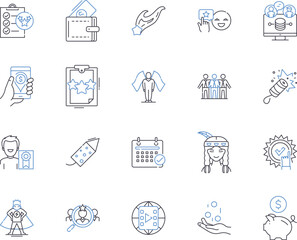 Financial achievment outline icons collection. Wealth, Prosperity, Profit, Savings, Investment, Capital, Value vector and illustration concept set. Income, Assets, Returns linear signs