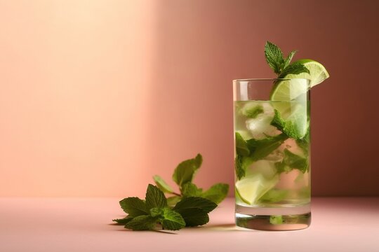  a glass of ice tea with a mint sprig on the side of the glass and a mint sprig on the side of the glass.  generative ai