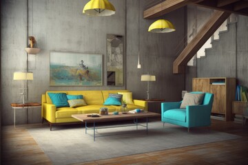 Idea for a living room's yellow-textured wall design. Generative AI