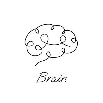Brain icon continue single line illustration set collection template
