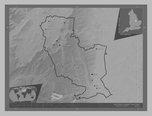 South Kesteven, England - Great Britain. Grayscale. Labelled points of cities