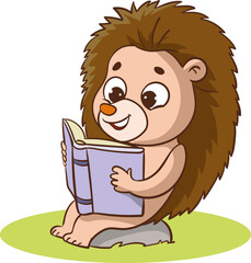 cute hedgehog reading a book vector illustration © serkan
