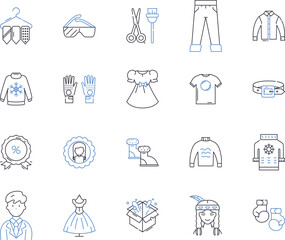 Shops and retail outline icons collection. Retailers, stores, shops, shoppes, malls, outlets, boutiques vector and illustration concept set. merchandise, commodities, wares linear signs