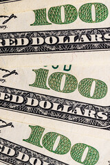 close-up of a group of one hundred American dollars