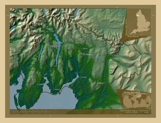 South Lakeland, England - Great Britain. Physical. Labelled points of cities