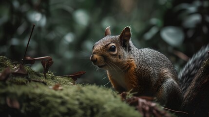 Obraz premium Wild Squirrel in The Forest, Image Ai Generated