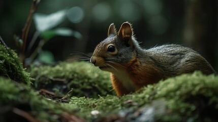 Naklejka na ściany i meble Wild Squirrel in The Forest, Image Ai Generated