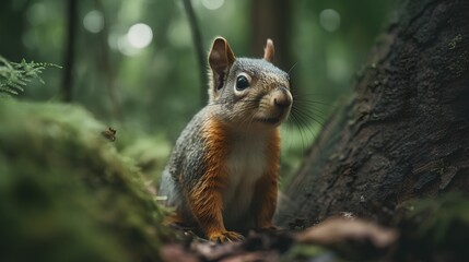 Obraz premium Wild Squirrel in The Forest, Image Ai Generated