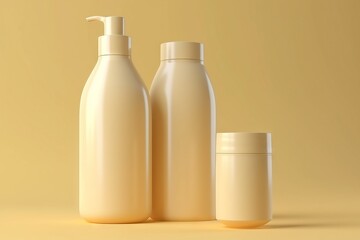  a bottle and a cup are shown in this image, with a yellow background behind it, and a yellow background behind it, with a yellow background.  generative ai