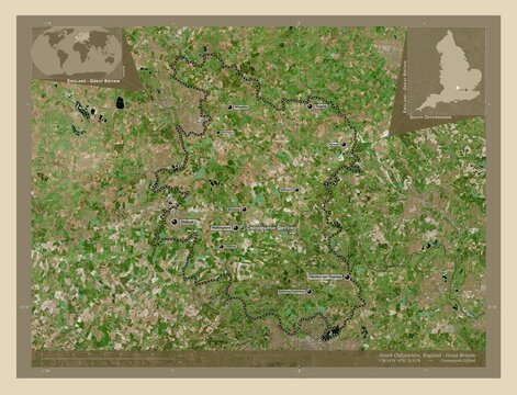 South Oxfordshire, England - Great Britain. High-res satellite. Labelled points of cities