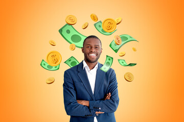 Confident African businessman with dollars