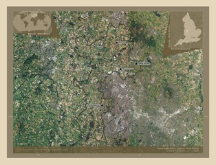 South Staffordshire, England - Great Britain. High-res satellite. Labelled points of cities