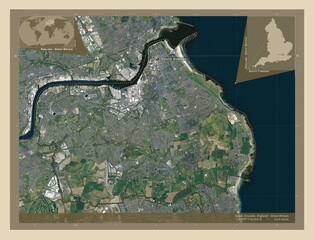 South Tyneside, England - Great Britain. High-res satellite. Labelled points of cities