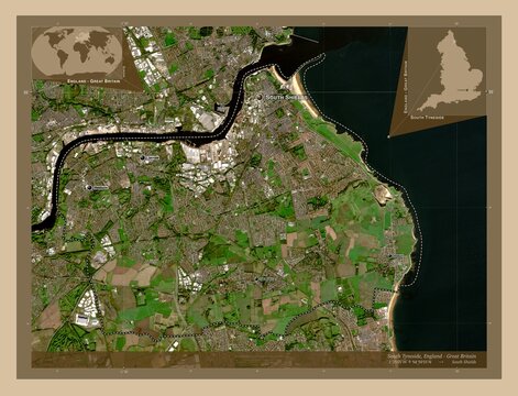 South Tyneside, England - Great Britain. Low-res satellite. Labelled points of cities