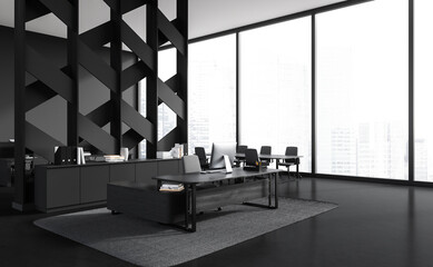 Gray and patterned CEO office and meeting room