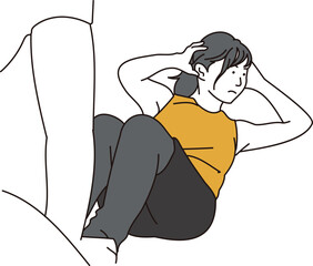 腹筋のトレーニングをするアジア人女性