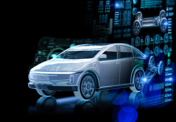Obraz na płótnie Canvas Ev car or electric vehicle with digital graphic interface