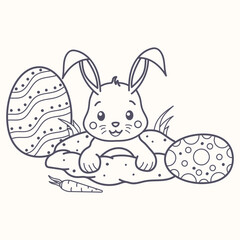 cute bunny coloring book is digging the ground and is in it