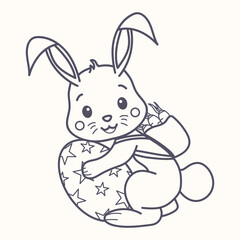 cute bunny coloring book carrying eggs and a bag filled with carrots