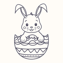 cute bunny coloring book is in a broken egg.
