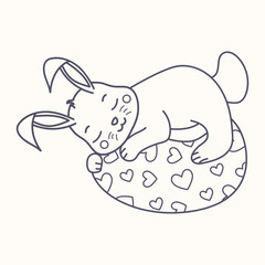 cute bunny coloring book sleeping on eggs.