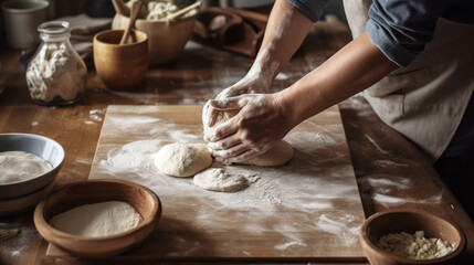 Fototapeta na wymiar Rustic Breadmaking in a Country Kitchen