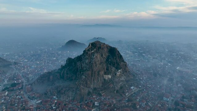 Karahisar castle on a rock mountain, Afyon, Turkey