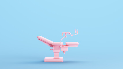 Pink Gynaecology Obstetrics Chair Female Health Care Reproductive Systems Specialist Women's Health Clinic Kitsch Blue Background Side View 3d illustration render digital rendering